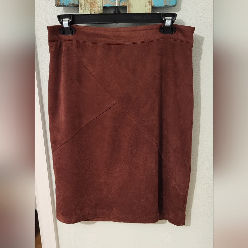 41 Hawthorn Asymmetrical Seamed Brown Faux Suede Skirt